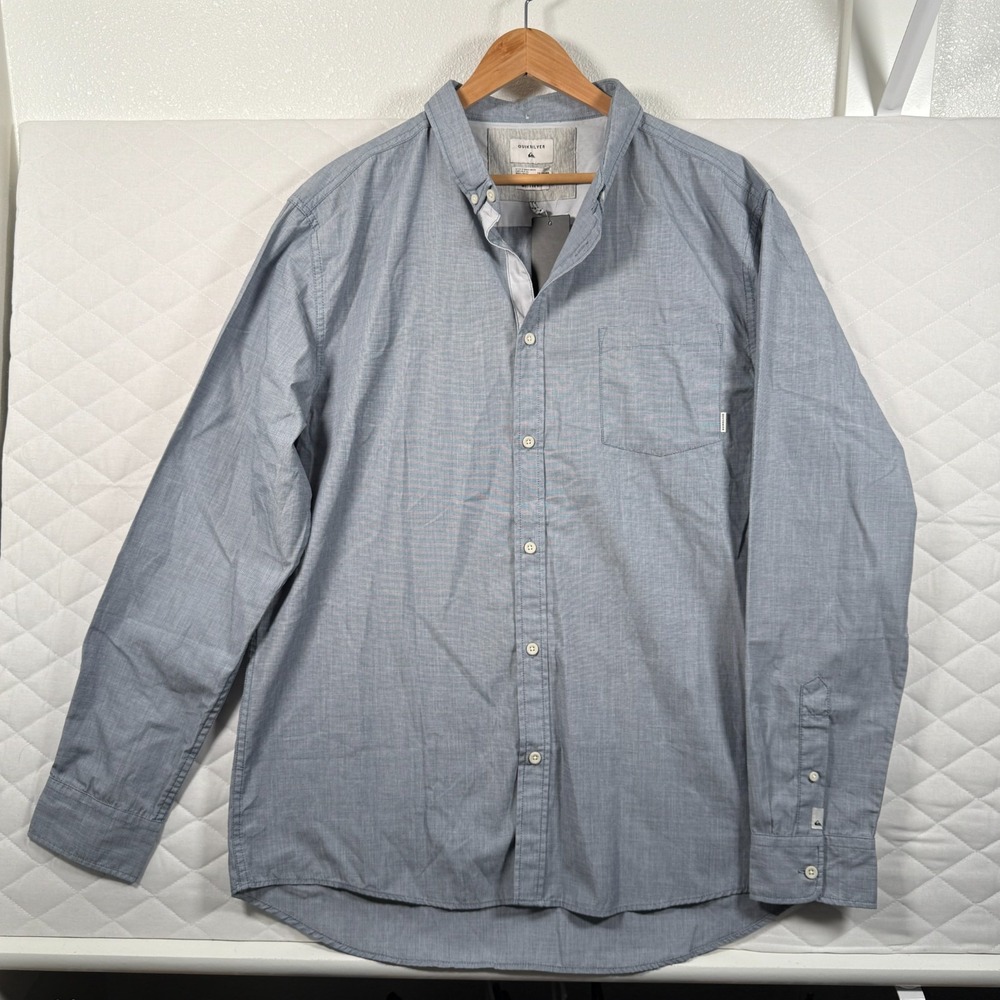 QUICKSILVER  Men's Check Button-Up Short Sleeve Shirt Pocket SIZE XXL Gray